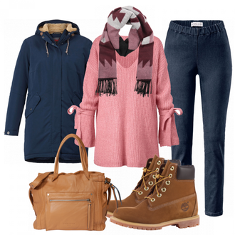 Outfit mit Braun Stiefel Timberland "Basic"