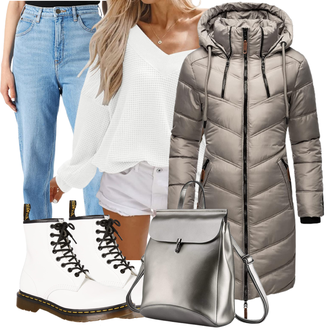Steppung Outfit mit Grau/Dunkelgrau/Braun/Beige Leichter Mantel/Langer Wintermantel/Wintermantel/Steppmantel/Daunenmantel/Langer Daunenmantel MARIKOO "Cooles Herbst Outfit"