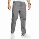 ZOXOZ Hosen Herren Chino Cargo Hose Herren Freizeithose Cargohose Männer Jogginghose Herren Baumwolle Sporthose Männer Lang Elastische Taille mit Kordelzug Casual Hose mit Taschen Grau M