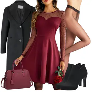 Outfit mit Lila/DunkelRot/Rot Party Kleid/SkaterKleid/A-Linien Kleid/Schickes Kleid/WeihnachtsKleid/HerbstKleid/AbschlussballKleid/Fit & Flare Kleid/Kleid Für Konfirmation Zeagoo "Perfekt Für Den Winter"