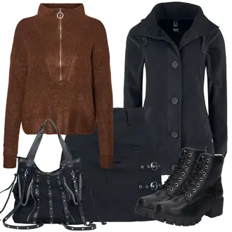 Rock Outfits Kurz mit Schwarz/Dunkelblau/Grau/Blau Unisex Rock/90er Rock/Jeansrock/Cargo Rock Black Premium by EMP "Herbstlicher Look"