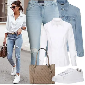 Elegantan, Sportski Ljeto Outfit sa Krem/Bijela/Siva Niska Tenisica/Tanka tenisica/Kožna tenisica Geox "Proljetni Outfit"Look: Chic, moderne, Unisex, Sportski, Bad Taste