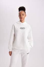 Fit Oversize Wide Pattern Hooded Quilted Sportsman Sweatshirt