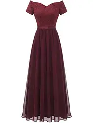 Vanansa Brautjungfernkleider Schulterfrei Hochzeitsgast Kleider für Damen Spitze Satin Abendkleider für Damen Abendgesellschaft