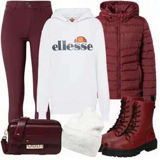 Plateau Mit Absatz Outfit mit Rot/Dunkelrot Klassischer Stiefel/Biker Boot/SpringerStiefel/SchnürStiefel Mustang "Winterliche Stimmung"