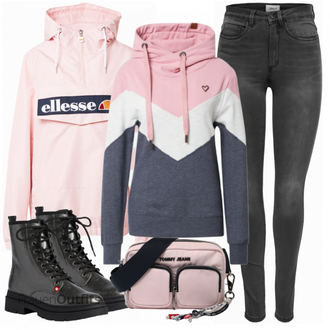 Outfit mit Rosa/Beige/Blau Sommerjacke Ellesse "Trendiges Herbst Outfit"