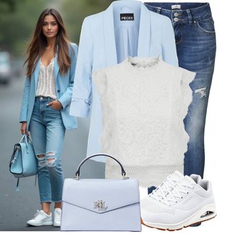 Nabori Outfit sa Svjetloplava/Plava Pieces, Siva/Bijela/Krem Gornja majica/Čipkasti Top/Crop Top Čipka Only "Outfit za svaki dan"