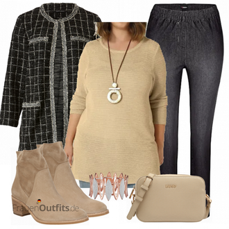 Outfit mit Braun Leder Stiefelette/Klassische Stiefelette Paul Green "Perfekte Grosse Größen Outfits"