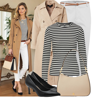 Outfit mit Grau/Khaki/Weiß Hose Große Größe/7/8 Hose/Boyfriend Hose/Business Hose/Baumwollhose/Slim Hose/Schlupfhose/Twill Hose B.young "Stylische Kombination für den Frühling"
