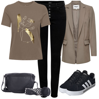 Outfit mit Beige/Grau/Braun Blazer mit Feder/Blusenblazer/Boyfriend Blazer/Lederjacke/Eleganter Blazer/Longblazer/Oversize Blazer/Lederjacke für Männer Only "Summer Outfits"