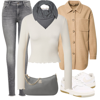Slouchy Kaschmir Outfit mit Grau/Dunkelgrau/Hellgrau Tuch/Loop Schal/Hut Bandana/Schal Zwillingsherz "Herbstlicher Look"