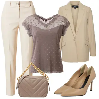 Outfit sa Siva/Bež/Smeđa/Ljubičasta Košulja top/Gornja majica/Ležerni topić/Party Top/Majica za plažu/Top za plažu/Tunika za Plažu/Odjeća za plažu/Otmjena majica/Kratki top/Bluza top/Čipkasti Top ashley brooke by heine "Prekrasni proljetni outfiti"