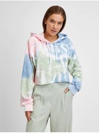 Green Blue Ladies Batik Cropped Hoodie - Women