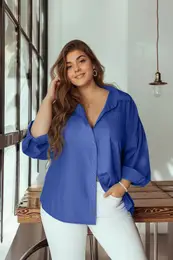 Curve Dark Blue Boyfriend Woven Shirt
