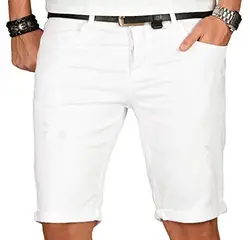 A. Salvarini Herren Designer Jeans Short Kurze Hose Slim Sommer Shorts Washed [AS-140-W32]