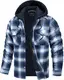 TACVASEN Herren Übergangsjacke Hemd Leichte Kariert Jacke Casual Sweat Langarmshirts Hooded Jacket, Blau-Weiß, M