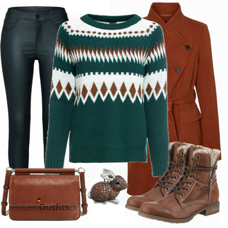 Outfit mit Rot Stiefel Tom Tailor "Bonprix Pullover bronze"