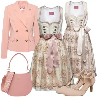 Taufe Outfits Sommer mit Braun/Beige Dirndl Kleid/Dirndl Weste/Brautdirndl/Dirndl Schleife/Dirndl Hochgeschlossen Krüger Madl, Rosa/Lila Zweireiher Blazer Lascana, Rosa/Braun/Beige/Khaki/Lila/Creme Dirndl Schleife/Dirndl Kleid/Dirndl Weste/Dirndlschürze/Dirndl Hochgeschlossen Krüger Madl, Rosa/Beige/Braun Mary Jane Schuh/T-steg Pumps/Vintage Pumpe About You "Sommerliches Abend Outfit"