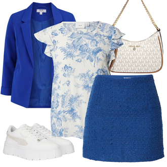 Festlich Outfit mit Blau/Dunkelblau/Hellblau 60er Jahre Rock/70er MiniRock/Boucle Rock/StrickRock/MiniRock/Tweed Rock/Short Große Größe Abercrombie & Fitch "Schönes Frühlingsoutfit"Look: Uni, Rad, 90er, Festlich, Französische, Preppy, 70er