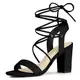 Allegra K Damen Slingback Lace Up Blockabsatz High Heels Sandalen Schwarz 39