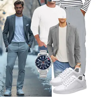 Business Outfits Schön mit Grau/Hellgrau Jack & Jones, Sailwind "Business Outfit"Look: Enganliegend, Smart Casual, Schön, Unisex, Boyfriend, Goa, Casual, Classic, Feine, Rap, Sportlich