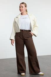 Curve Brown High Waist Wide Leg Plus Size Jeans