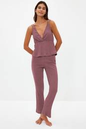 Dusty Rose Corduroy Knitted Pajama Set with Strappy Straps