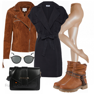 Midi Outfit mit Schwarz/Dunkelblau Kleid Große Größe/Tunika Noisy may "VILA Jacke"