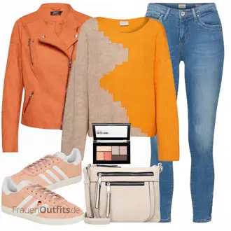 Outfit mit Orange Sneaker Adidas Originals "ONLY Kunstlederjacke"