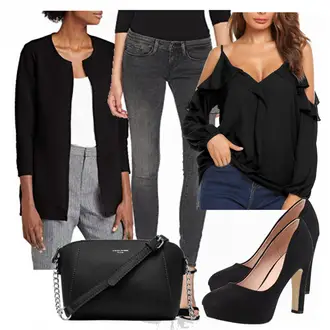 Eine Schulter Outfit mit Schwarz/Rosa/Braun SchlupfBluse/Bluse/Verspielte Bluse/LangarmBluse/VolantBluse/Offene Bluse/Crash­Bluse/Einfarbige Bluse/Bluse Oberteil Parabler "Only"
