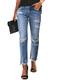 KUNMI Damen Ripped Boyfriend Slim Fit Jeans Frayed Distressed Stretchy Denim Hose, 012 - Hellblau, Mittel