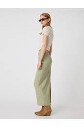Midi Pencil Skirt High Waist Slit Detail Textured