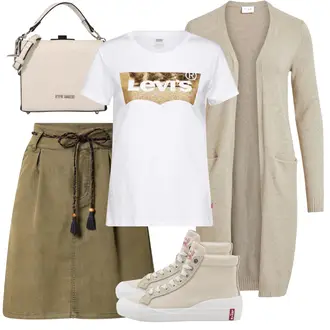 Outfit mit Dunkelgrün/Khaki Winterröcke/Rock Zum Binden/Mittelalter Rock/Cordrock/Cargo Rock Ragwear "Praktischer Look"