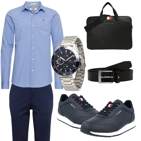 HellBlau/DunkelBlau/Blau Bluse Große Größe/Business Hemd/Businesshemd/Bügelfreies Hemd Tommy Jeans kombinieren