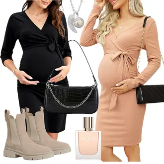 Hochzeitsgast Outfits Schwangerschafts mit Schwarz/Rot KOJOOIN, Beige/Rosa/Braun KOJOOIN, Grau AEONSLOVE "Praktisches Schwangerschafts Outfit"