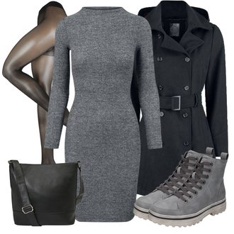 Rock Outfits Lang mit Schwarz/Dunkelgrau/Grau Men's Bag/Gürteltasche/Tragetasche/Gym Tasche/Schultertasche/Sporttasche About You "Outfit Für Den Winter"