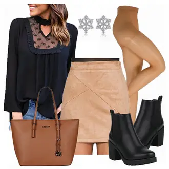 Winter Outfit mit Braun/Beige/Khaki Moderne Rock/Wickelrock/Minirock/Rock Zum Binden/Winterröcke/70er Minirock/Cordrock Simplee Apparel "BusinessLady"