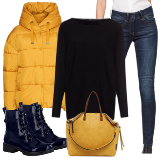 Outfit mit Weiß/Schwarz Strickjacke/Oversized Zip Hoodie/Oversize Musselin Bluse Zero "Winterlicher Look"