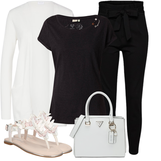 Outfit mit Schwarz Hose Große Größe/Leggings Große Größe/High Waist Hose/Strick Legging/Paperbag Hose/Steghose VERO MODA "Street Style Outfit"