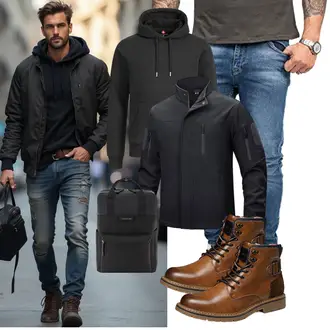 Lang Outfit mit Schwarz/Dunkelgrau/Grau Partner Hoodie/Sport Sweatshirt/Ausgefallener Hoodie/Unisex Hoodie/Hoodie Höhenhorn "Freizeit Outfit"