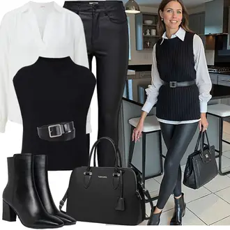 Smart Casual Outfit mit Weiß Leinen­Bluse/Oversize Musselin Bluse/SeidenBluse/Carmen­Bluse/SchlupfBluse/Bluse mit Stehkragen S.Oliver "Business Look"Look: 70er, Schick, Elegant, Boho, Edel, Softgirl, 60er, Smart Casual, 20er Jahre, Classic, 30er Jahre, Feine