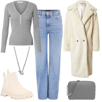 Outfit mit Weiß/Rosa/Beige/Blau Stiefel Steve Madden "Chain Alltagsoutfit"