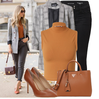 Kombinacije za bucmaste Ured sa Siva/Svjetlosiva/Bež Kaput/Tunika Pieces "Moderan outfit za slobodno vrijeme"Look: Rap, Poslovni, cool, Ured, Pametno ležerno, Sveučilišna