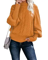 Tomwell Pullover Damen Winter Rollkragen Strickpullover Grobstrick Einfarbig Pulli Langarm Warm Strickoberteile Elegant Casual Jumper Pullover Oversize Lässige Lose Langarmshirts Orange M