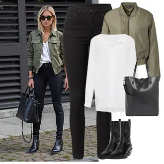 Winter Outfit mit Schwarz Hose Große Größe/Leggings Große Größe/Biker Jeans/High Waist Jeans/Jeans mit Schlitz/Push up Jeans/Lederjacke/Slim Fit Jeans/Cuir Chaussures/Thermojeans/Winterjacke Kaffe "Frühlingsoutfit"