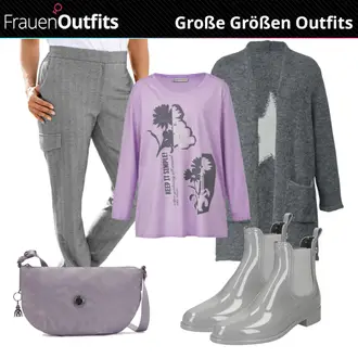 Vegan Outfit mit Grau/Hellgrau Gummistiefelette/Lederjacke/Chelsea Boot/Flache Stiefelette LEMON JELLY "Street Style Outfit"