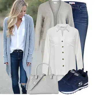 Outfit sa Siva/Krem/Bijela/Kaki Bluza i Tunika/Bluza Veći Broj Only "Moderan look za proljeće"