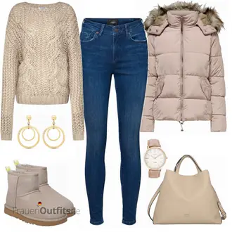Outfit mit Beige Stiefel UGG "Mima"