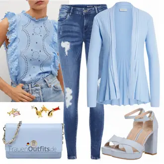 Hochzeitsgast Outfit mit Hellblau/Blau High Heel/Sandalen Mit Blockabsatz/Sandalette/Plateau Sandale/Sandalen Mit Absatz/Spangenschuh/Sommer Schuh About You "Stylisches Outfit für den Frühling"