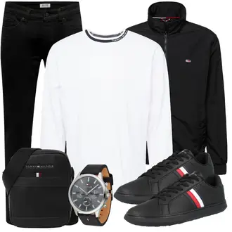 Schlichte Outfit mit Schwarz Damen 7/8-Länge Jeans/Sportschuhe/Jeans mit Schlitz/Low Rise Jean/Regular-Fit Jeans/Lederjacke/Slim Fit Jeans/Straight Leg Jean/Leder Schuhe/Thermojeans Only & Sons "Freizeit Outfit"Look: Uni, Lack, Classic, Coole, Elegant, Moderne, Old Money, Premium, Schlichte, Smart Casual, Unisex